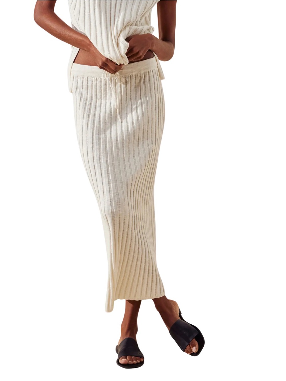 Free People Beach Cream Ribbed Midi Veda Skirt Small Linen Blend Boho